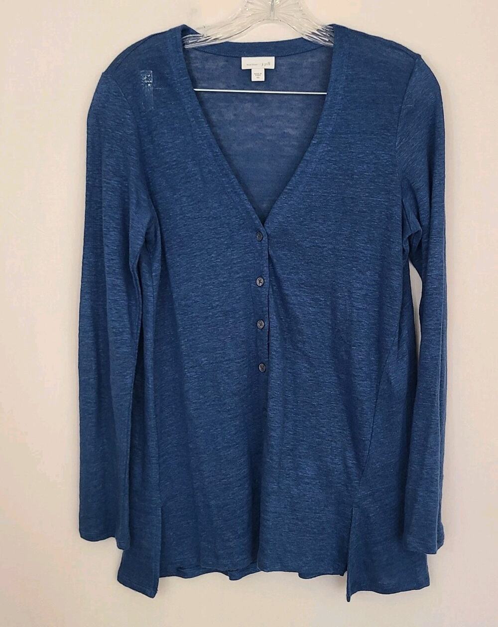 J Jill Love Linen Button Up Long Sleeve Sweater Cardigan Size XS Denim Blue
